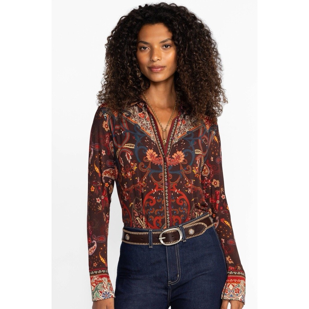 Johnny Was Rayon Janie Favorite Button Front Shirt Blouse Boho Paisley Floral XS - Picture 2 of 9